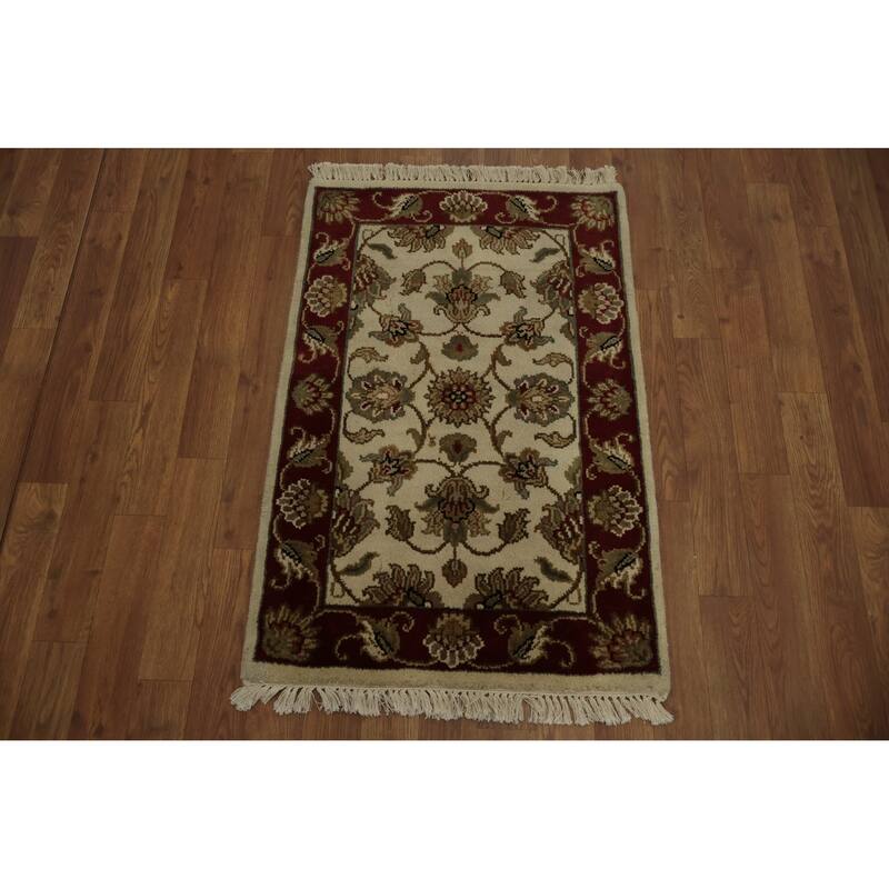 Hand Knotted Oriental 100% Wool Carpet Transitional Floral Beige & Ivories Oushak Area Rug - 3' 1'' X 2' 0''