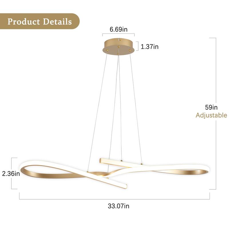 33.07-inch Dimmable Modern LED Chandelier for Dining Room Kitchen