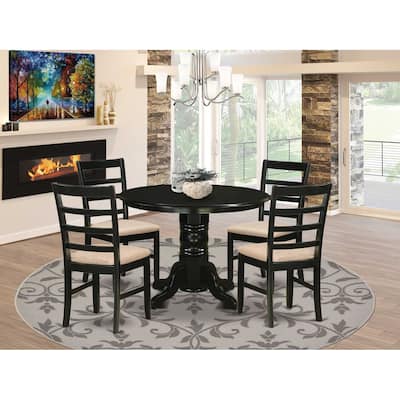 Medieval Round Dining Table Set - 5 Piece Kitchen Chairs & Table - Linen Fabric - 42 Inch