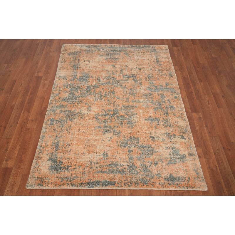Hand Knotted Oriental Viscose Silk Carpet Modern All-Over Oranges & Rust Abstract Area Rug - 5' 7'' X 4' 0''