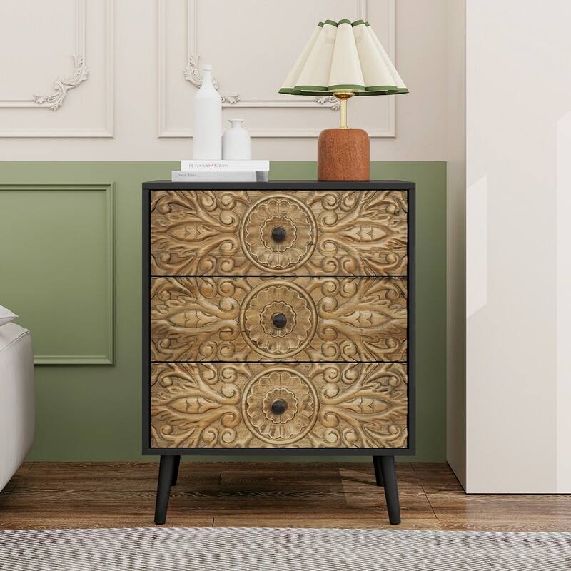 Retro Storage Cabinet 3 Drawer Cabinet Sideboard Buffet Cabinet for Bedroom, Living Room