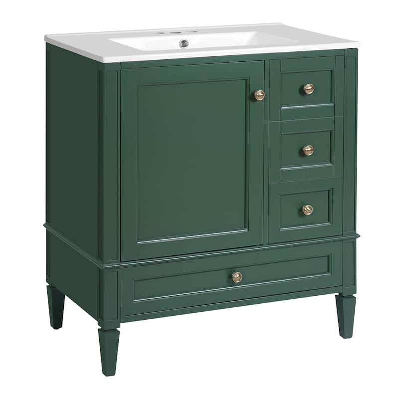 30-Inch Bathroom Vanity with Ceramic Sink - Green