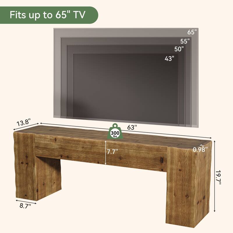 Solid Wood TV Stand for 65 Inches TV, 63 Inches Rustic Media Console