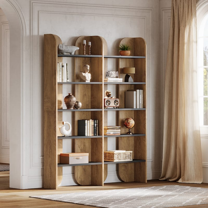 70.87" 5-Tier Double Wide Bookshelf, Open Shelves Tall Floor Standing Bookcase Storage Accent Shelf