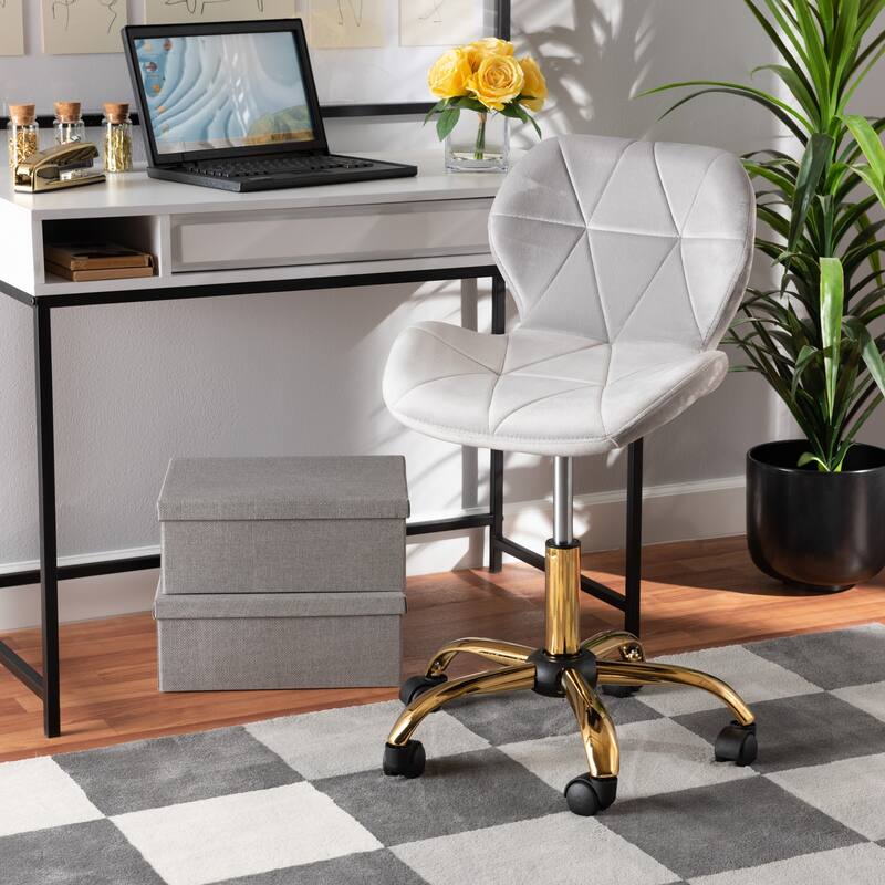 Savara Contemporary Glam and Luxe Velvet Fabric and Gold Metal Swivel Office Chair