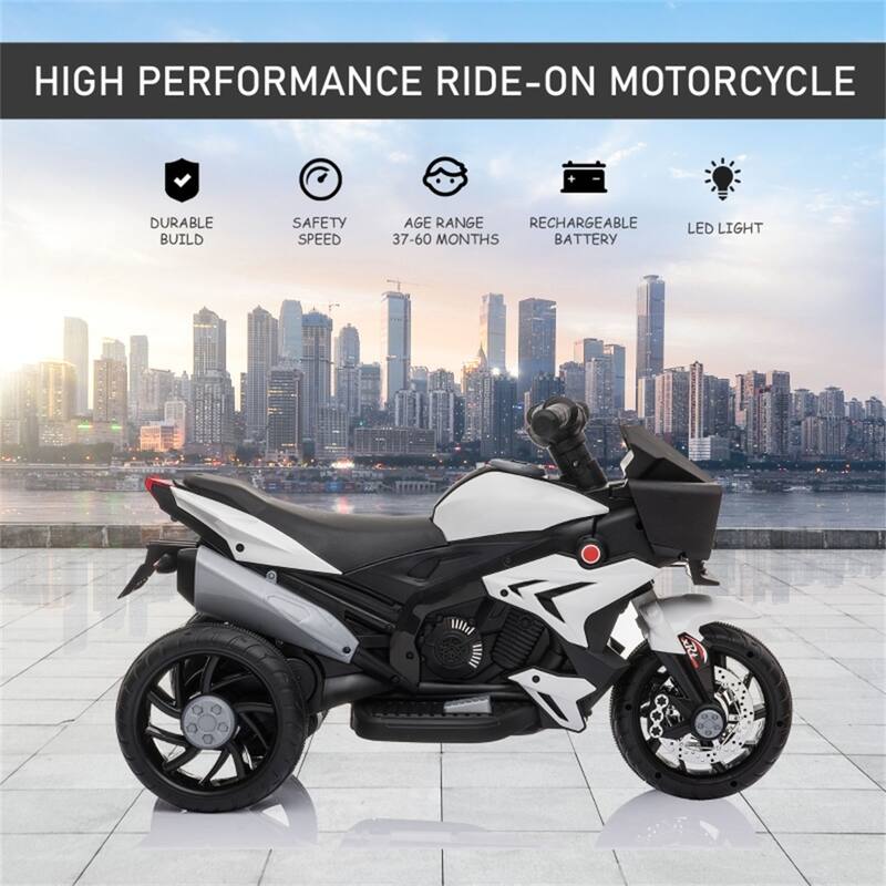 Kids Electric Motorcycle with 3 Wide Wheels, Padded Seat and Music Safe Headlights for Ages 3-5 Years