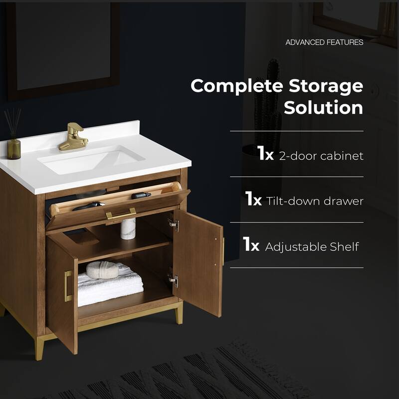 Diya Undermount Single Sink Bathroom Vanity with White Engineered Marble Top