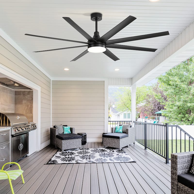 72 Inch Black Morden LED Ceiling Fan with Light Remote(8-Blade)