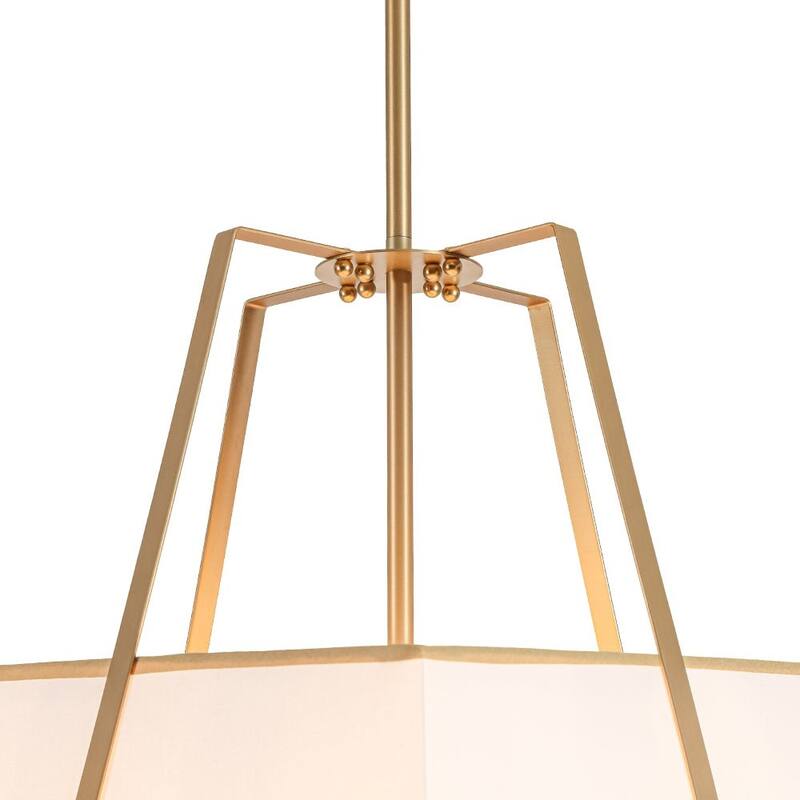 Mid-Century 4-Light Square White Fabric Cage Pendant Chandelier