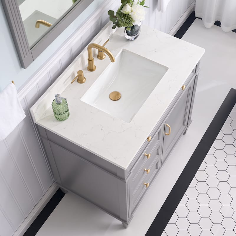 35''H Solid Wood Bath Vanity With Carrera White Quartz Top and Sink