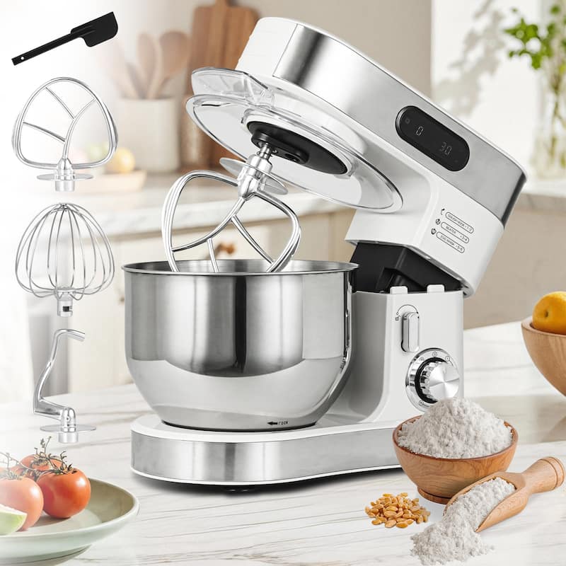 5.5-Quart Modern 6 Speeds Tilt-Head Kitchen Stand Mixer - White