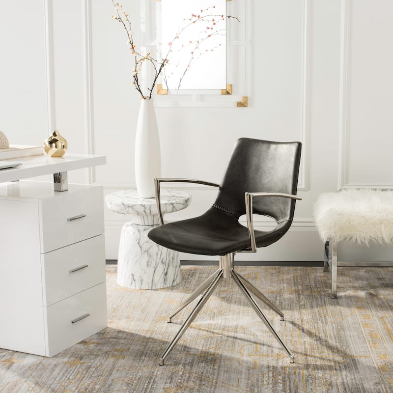 SAFAVIEH Bernadette Mid-Century Modern Leather Swivel Office Arm Chair - 22" x 22" x 31.9" - 22Wx22Dx32H