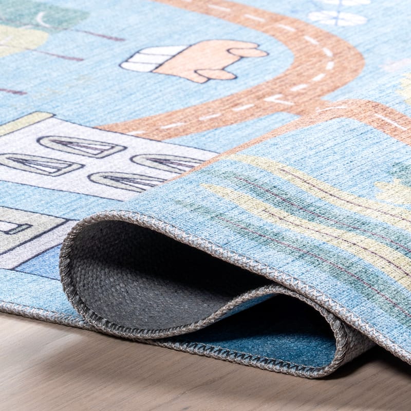 Nuloom Chalea SpinClean Kids Town Machine Washable Area Rug