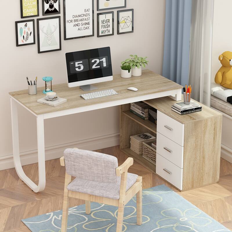 55" L-Shaped Computer Desk - Storage Workstation - 5 Colors Large