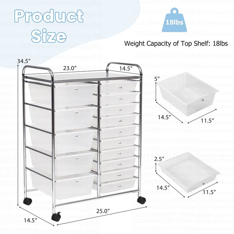 Costway 15 Drawer Rolling Storage Cart Tools Scrapbook Paper Office - See Details