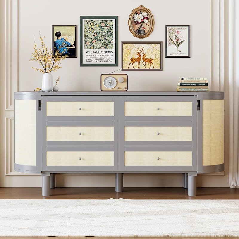 Queen Size Murphy Bed with Hidden Storage, Side Cabinets, and Woven Drawer Design, Space-Saving Foldable Bed