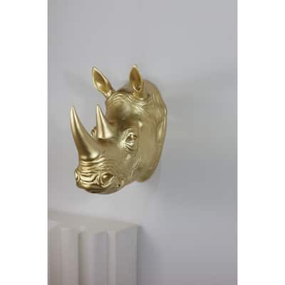 Rhinoceros Head Hanging Wall Decoration - 14.5" - Gold