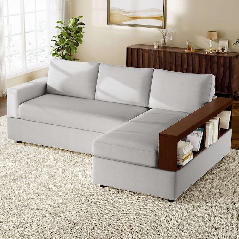 87.4" Upholstered Sectional Sofa with Reversible Armrests - Modern Living Room Couch - Grey