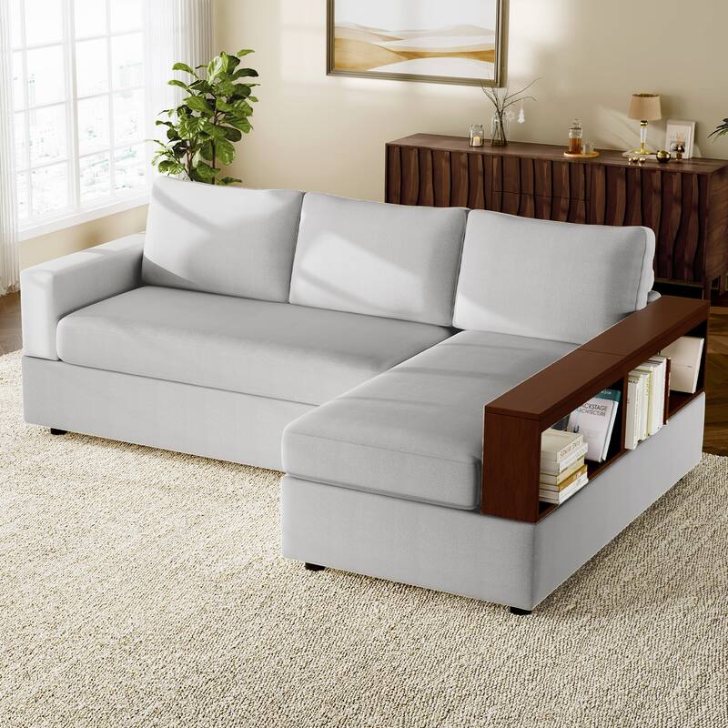Roomfitters 87 Inch Reversible Sectional Sofa Couch with Storage Armrest, Chaise Lounge