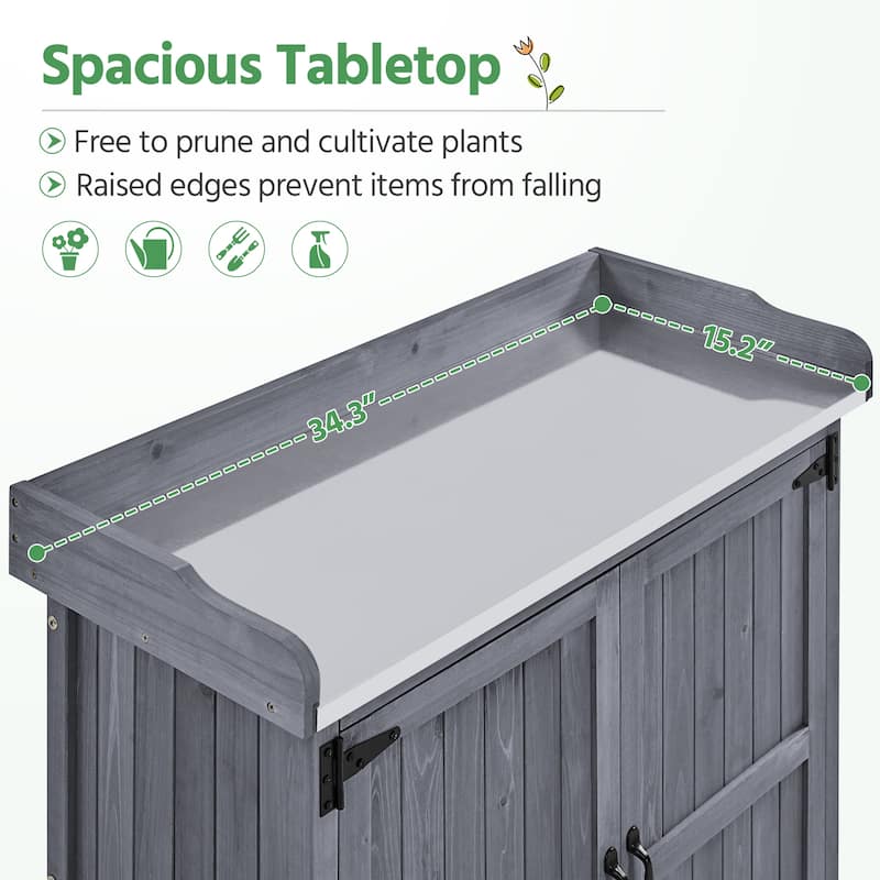 Yaheetech Garden Potting Bench Table Wooden Storage Cabinet