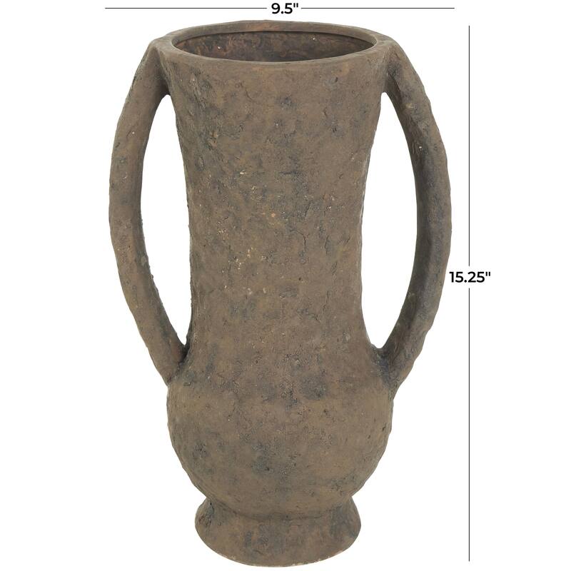 Ceramic Handmade Textured Amphora Decorative Vase with Two Long Handles - Dark Brown - Roche River Decor