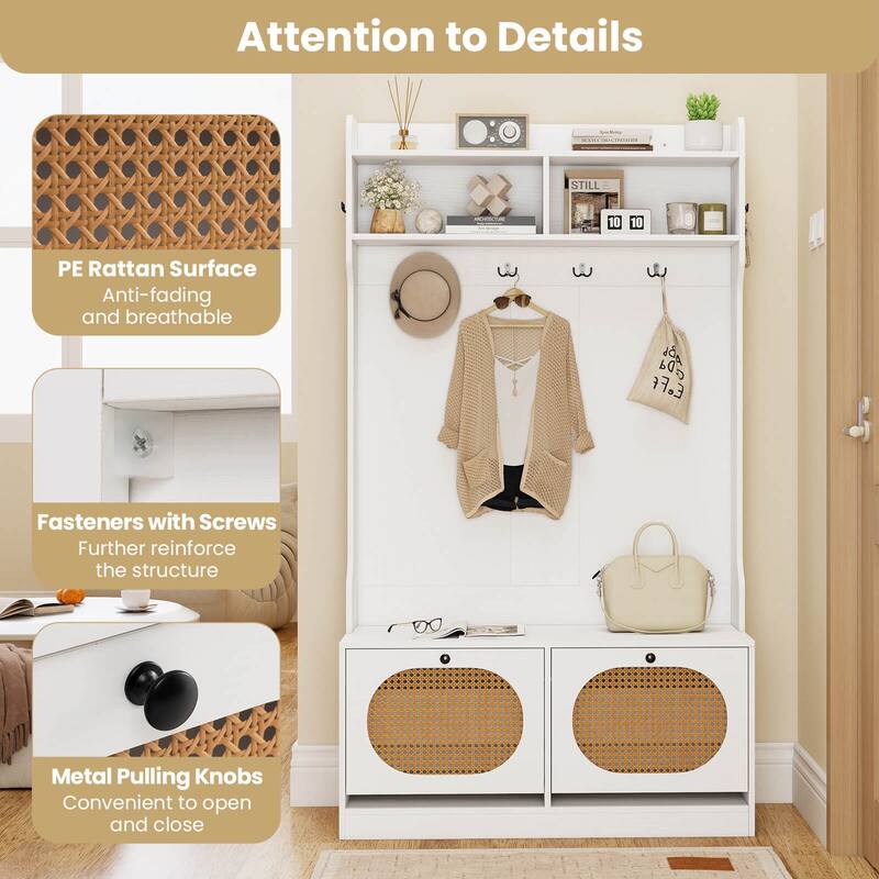 Costway 4-In-1 Hall Tree Entryway Bench with Coat Rack & Flip Drawers - See Details