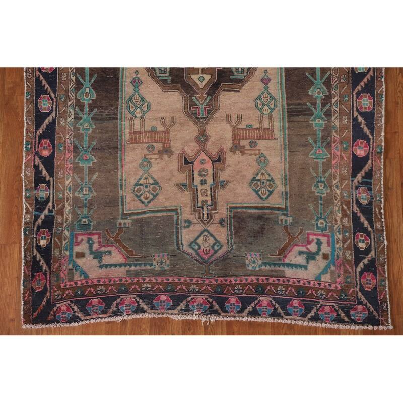 Geometric Ardebil Persian Antique Area Rug Handmade Wool Carpet - 4'8" x 10'4"