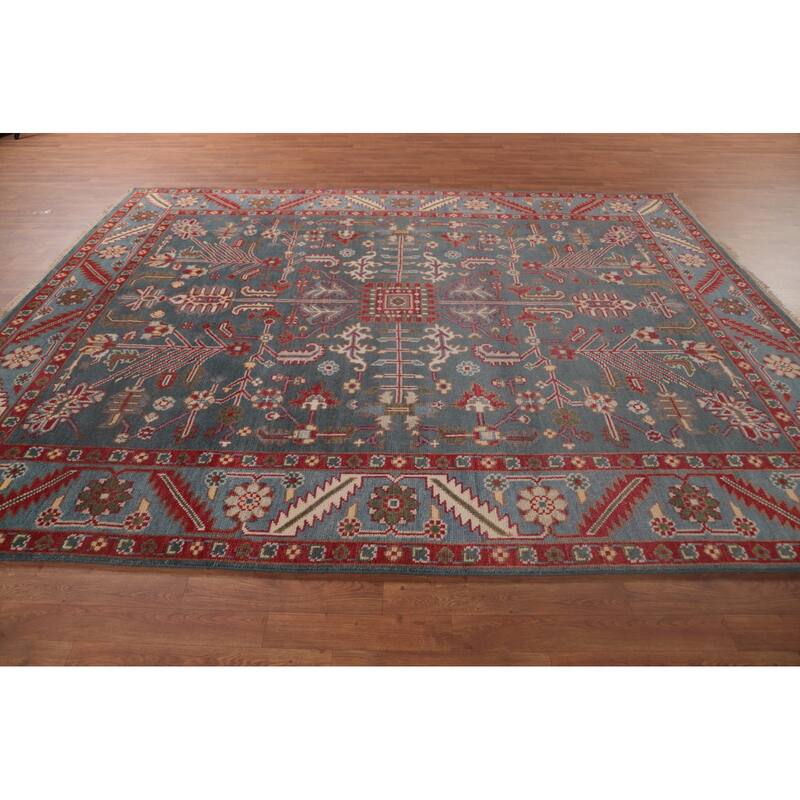 Oushak Area Rug Hand-Knotted Floral Wool Carpet - 8'0"x 9'10"