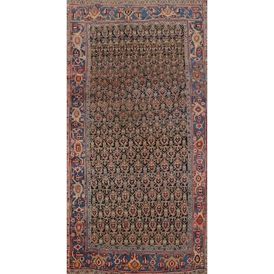 Hand Knotted Oriental 100% Wool Carpet Traditional Geometric Navy Blue & Blues Bidjar Area Rug - 11' 2'' X 5' 7''