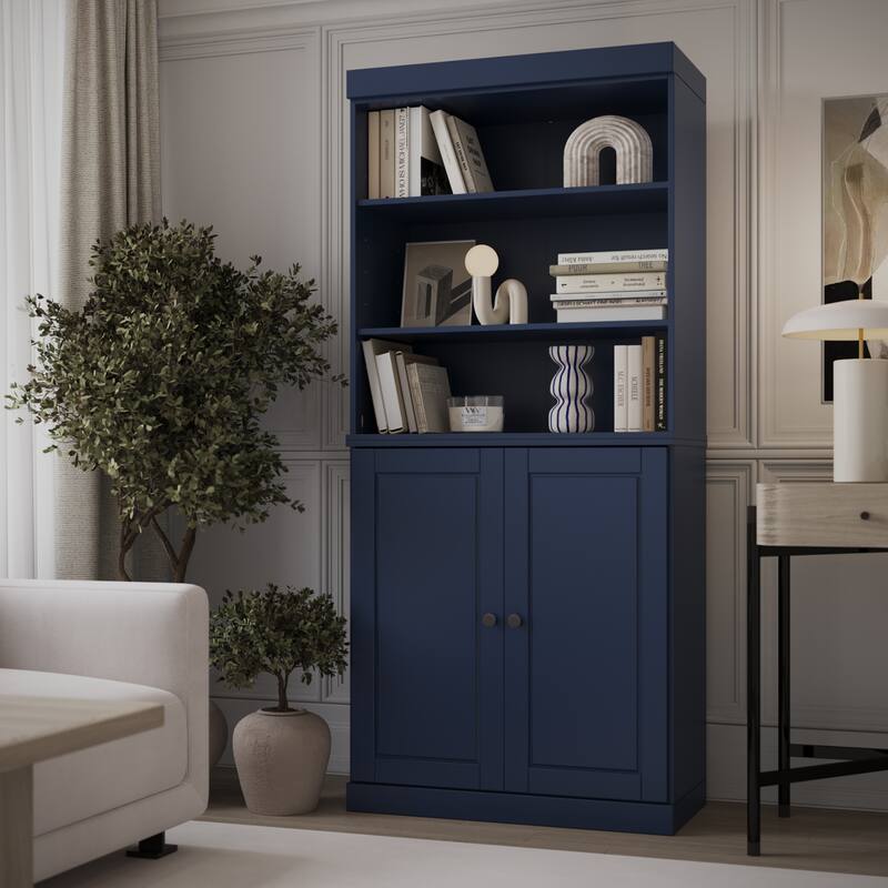 Palace Imports Solid Wood 6-Shelf Bookcase, Raised Panel Doors, Adjustable Shelves