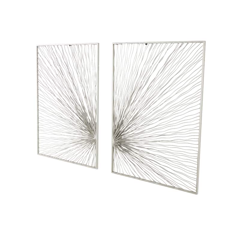Metal Sunburst Coiled Ribbon Living Room Wall Decor - Set of 2 Silver - Roche River Decor