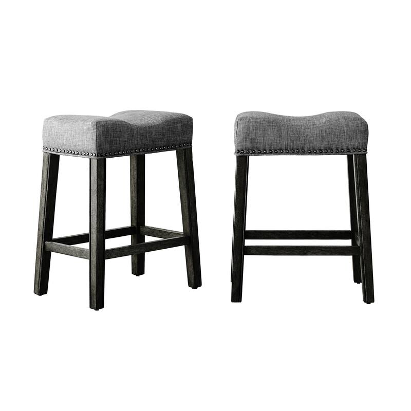 Upholstered Backless Saddle Seat Counter Stools 24" height Set of 2, Tan