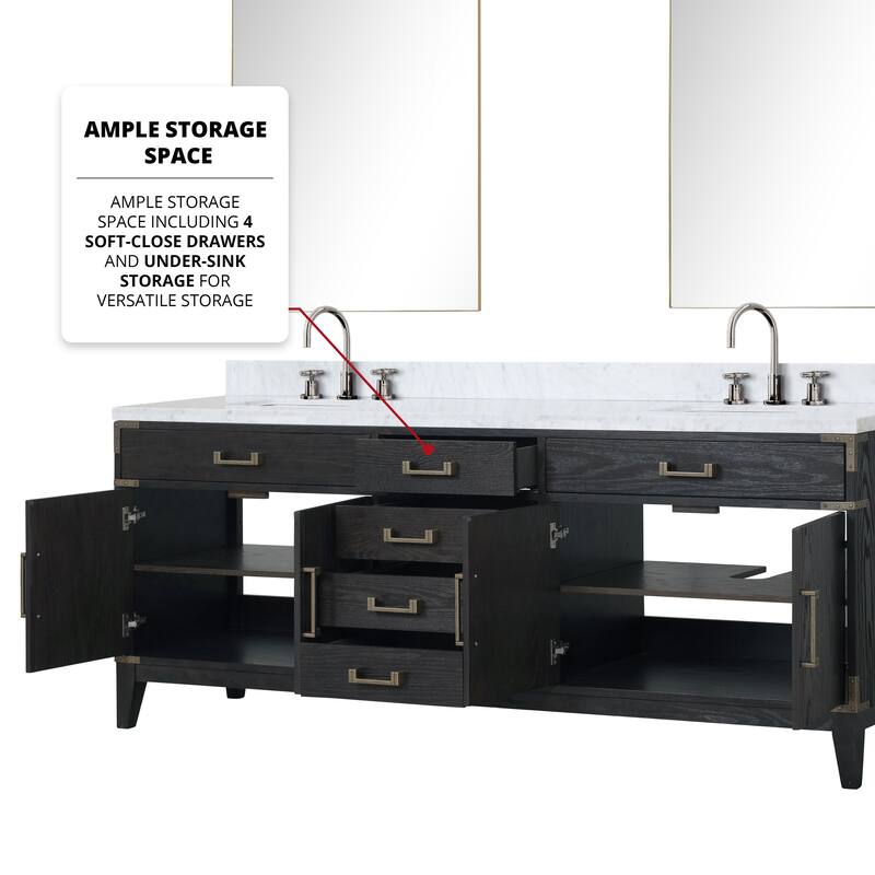Lexora Laurel Bath Vanity, Carrara Marble Top, Faucet Set, and Mirror
