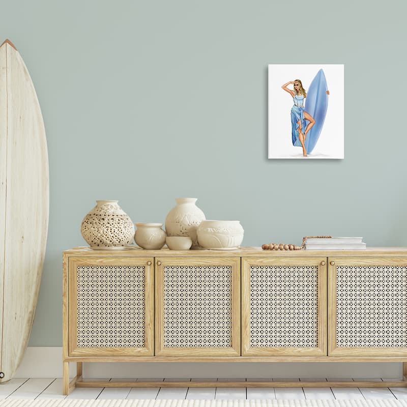 Stupell Trendy Surfer Girl in Blue Canvas Wall Art Design By Ziwei Li