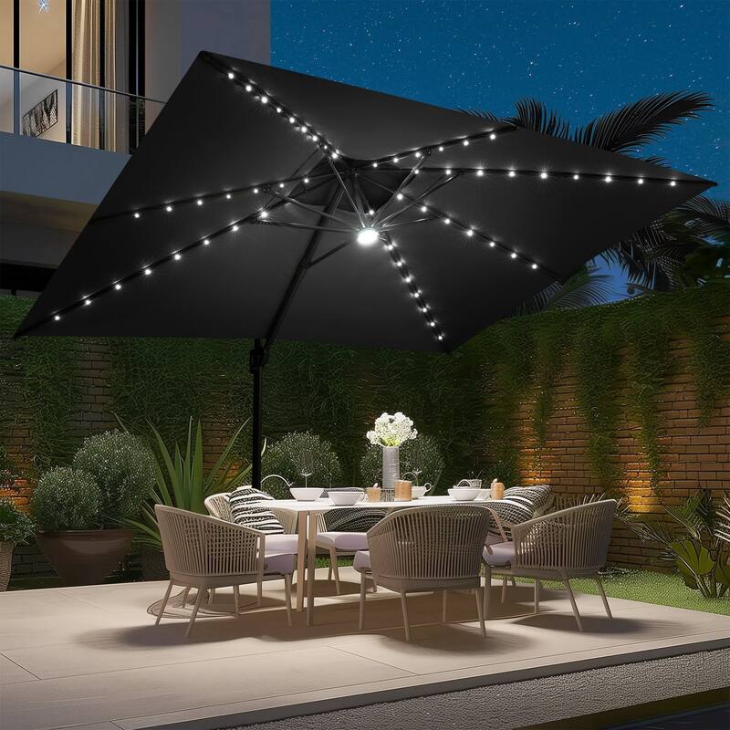 10 FT x 13 FT Outdoor LED Lighted Double Top Patio Cantilever Umbrella