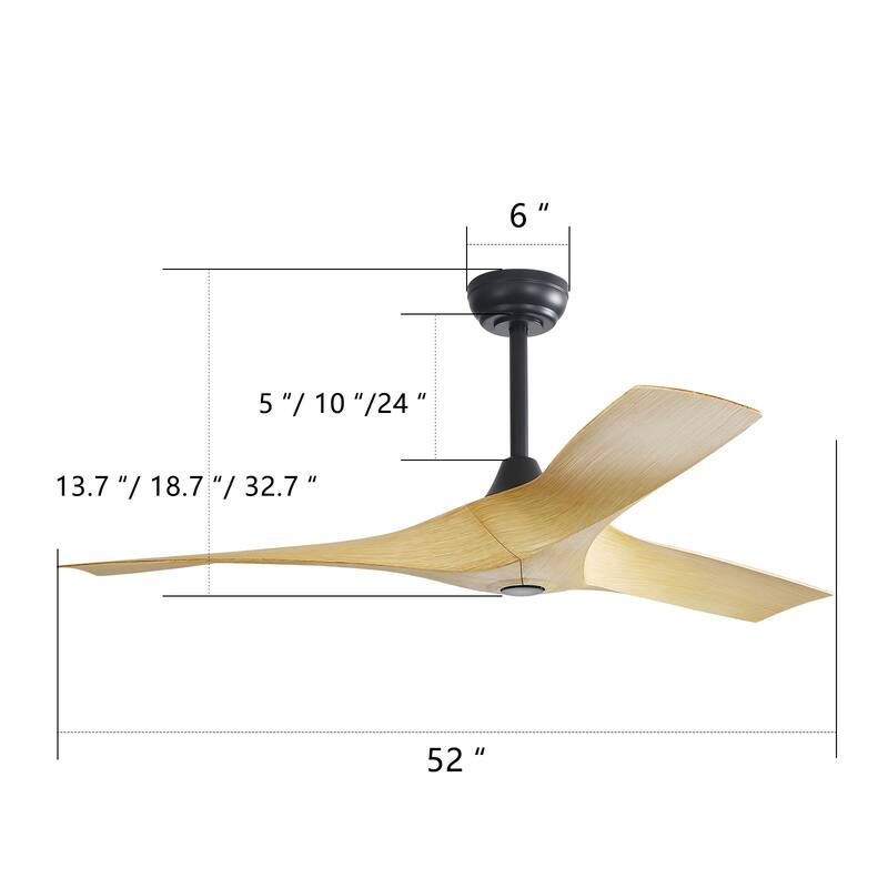 3 Blade Propeller Ceiling Fan for Living Room Bedroom, Indoor & Outdoor 52" Reversible Ceiling Fan with Remote, No Light, Black
