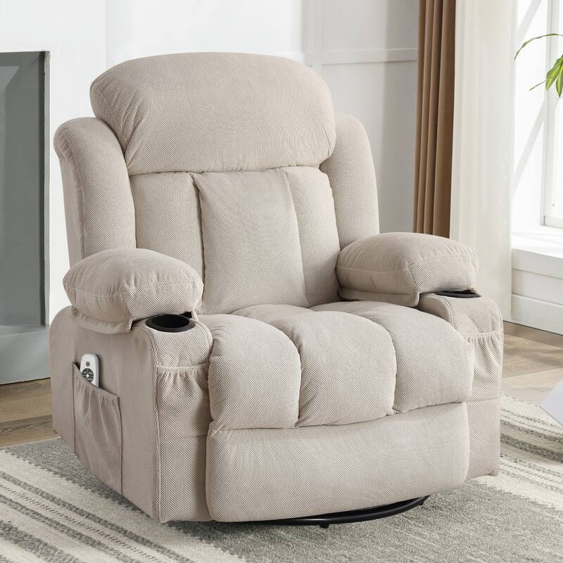 Massage Swivel Recliner Chair Sofa with USB and 2 Cup Holders & Heated