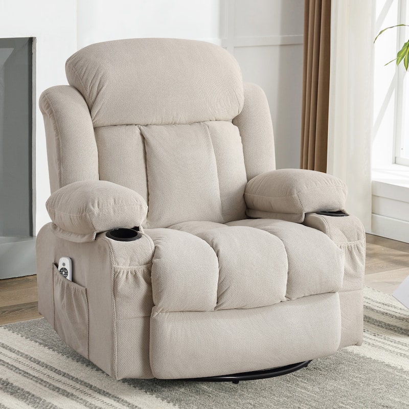 Velvet Swivel Recliner Lounge Chair with Massage, Heat & USB