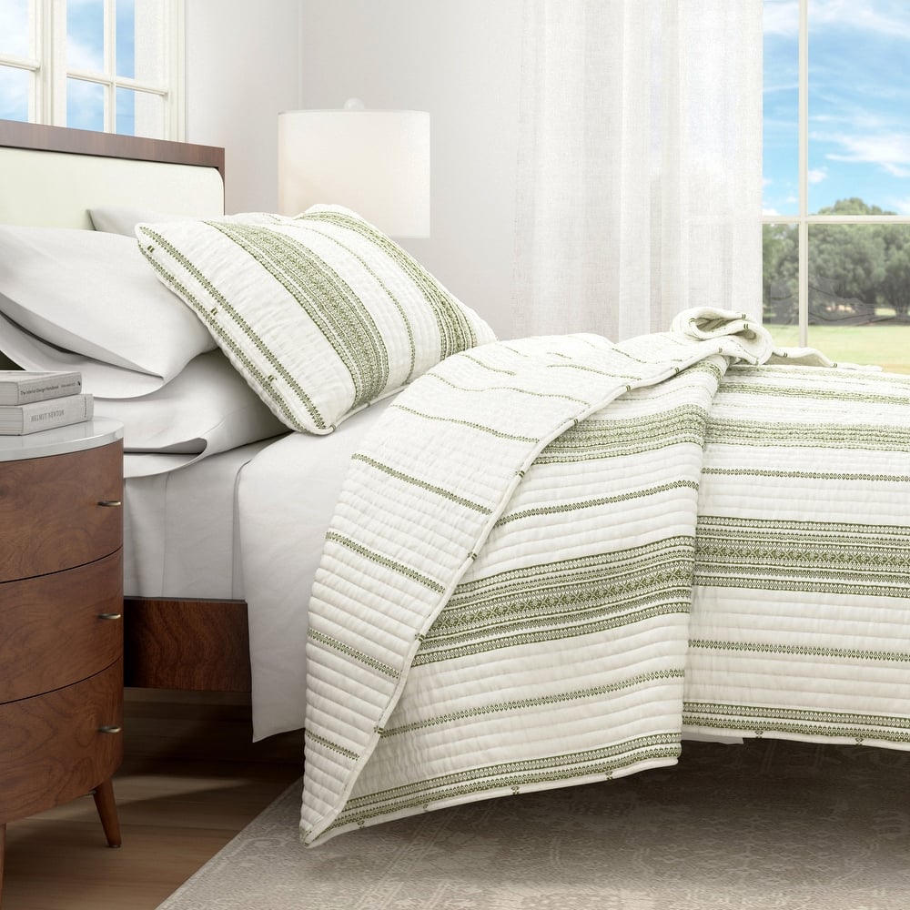 Linery & Co. Farmhouse Stripe Microfiber Quilt Set With Shams.