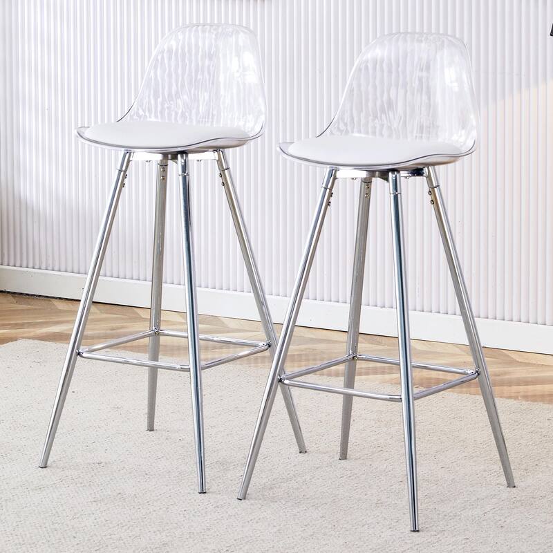 Comfortable Small-Sized Bar Chairs with Metal Legs - Modern Upholstered Style - White+Silver