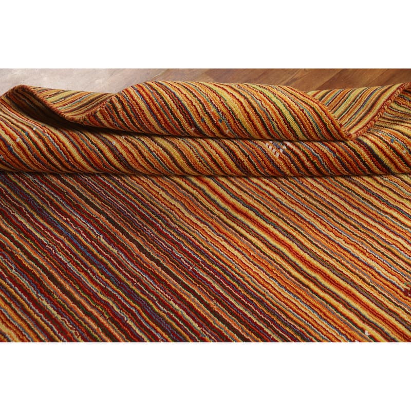Hand Knotted Oriental 100% Wool Carpet Tribal Stripe Multi-Colored Gabbeh Area Rug - 7' 9'' X 5' 4''