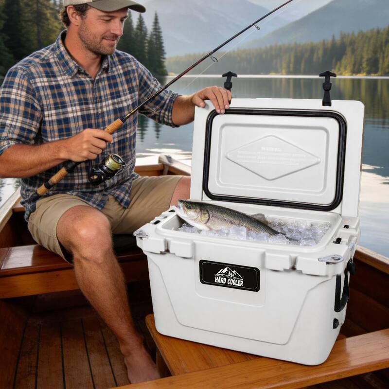 50 Quart Khaki Cooler, Ultra-Light Insulated Ice Chest - Heavy-Duty Hard Shell Cooler with 6-Day Ice Retention