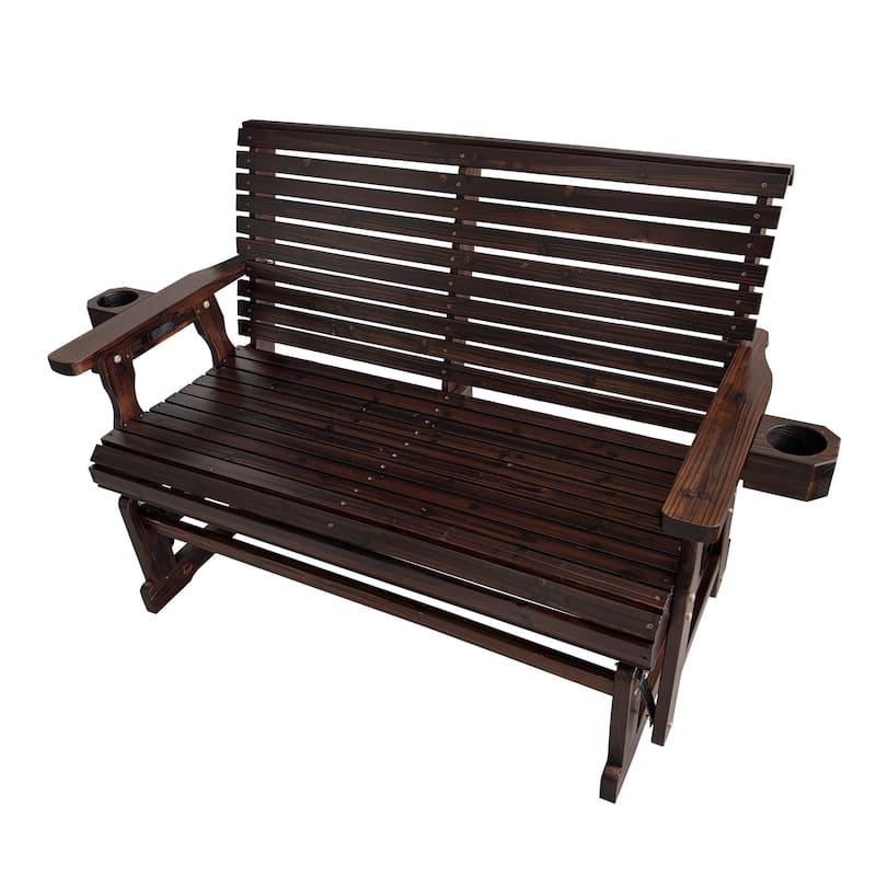Patio Glider with Cup Holders, High Roll Back and Deep Contoured Seat
