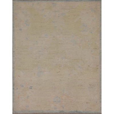 Muted Geometric Art Deco Oriental Area Rug Hand-knotted Wool Carpet - 3'10" x 4'11"