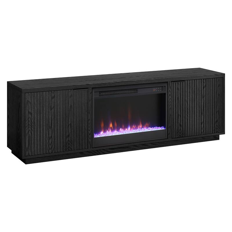 Mansfield Rectangular TV Stand with 26" Crystal Fireplace for TV's up to 78" - 70" Wide - Black