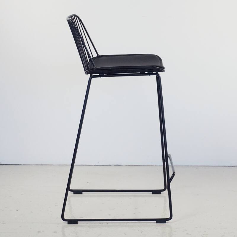 (Set of 2) Louis Low Back Counter Stools Powdercoated Black Sled Base