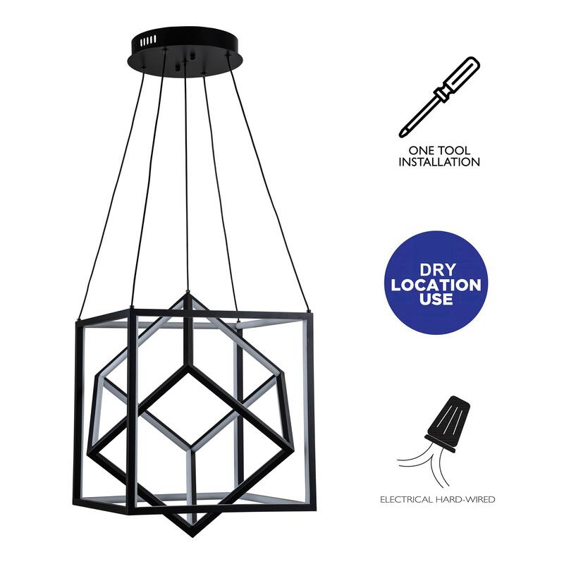 C Cattleya Black Modern Geometric Cube Integrated LED Pendant Light