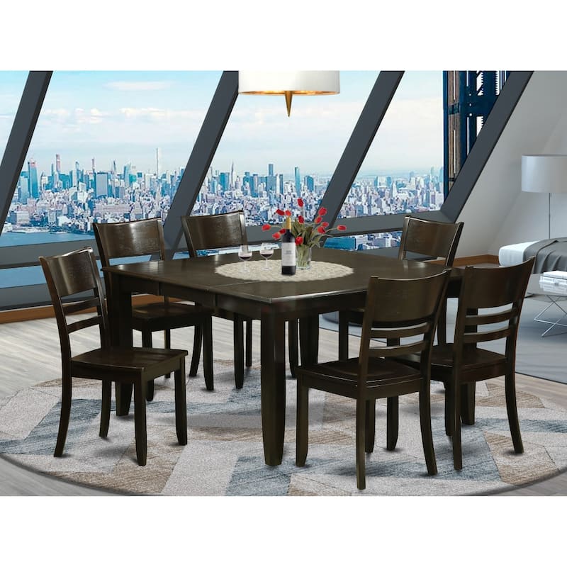 East West Furniture Kitchen Table Set Consist of a Square Table with Butterfly Leaf and Dining Chairs (Chair Seat Type Options)