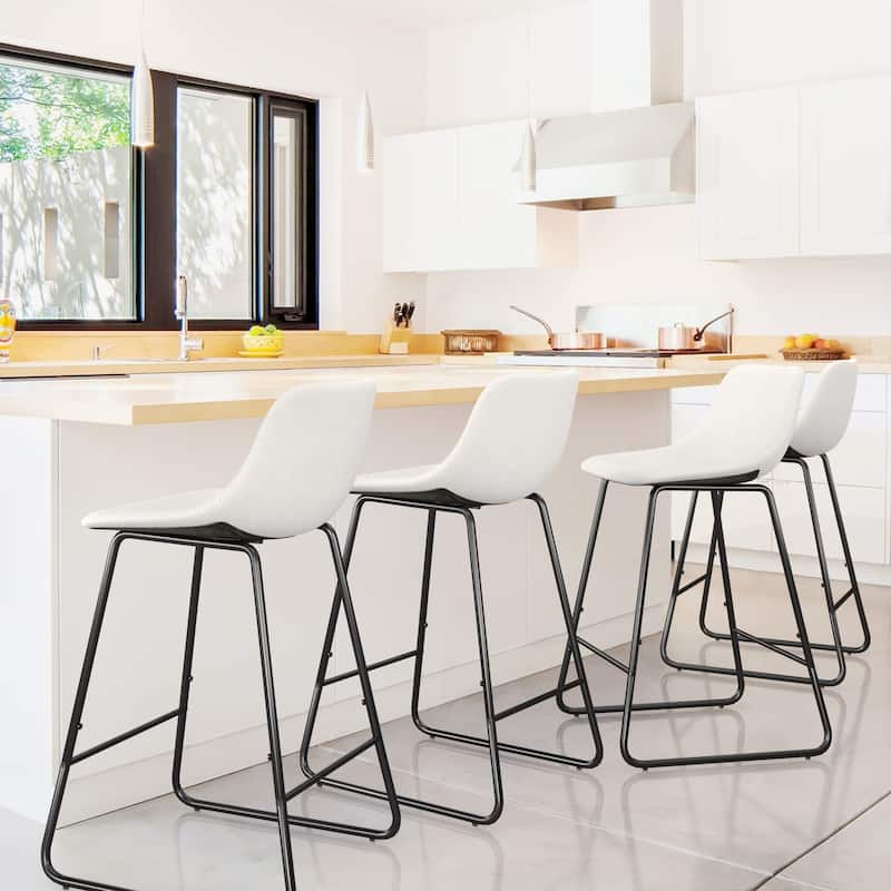 LUE BONA Modern Faux Leather Metal Frame Counter Height Bar Stools (Set of 4)