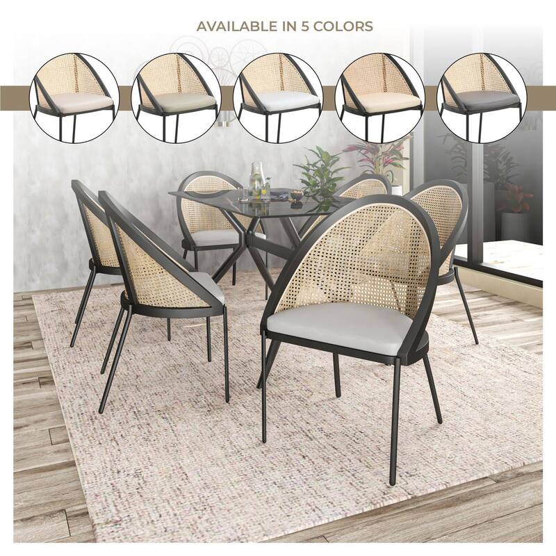 Urbane Modern Stylish Dining Chair with Vinyl Fabric Seat and Wicker Back for Dining Room & Kitchen, Set of 4